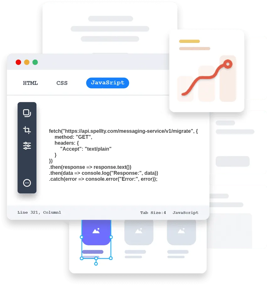 Spellty Messaging API request and response in a code editor